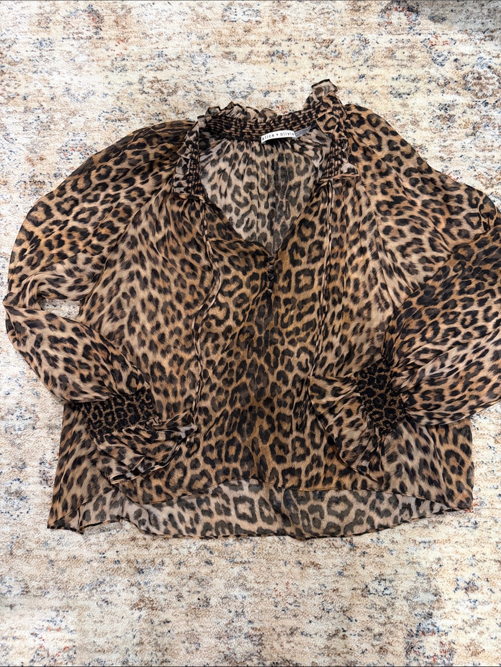 Alice + Olivia Brown and Black Leopard Print Sheer Blouse - Picture 2 of 2